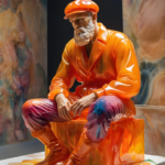 alt="image digital d'une toile numérique d'une sculpture en résine d'un vieil homme"